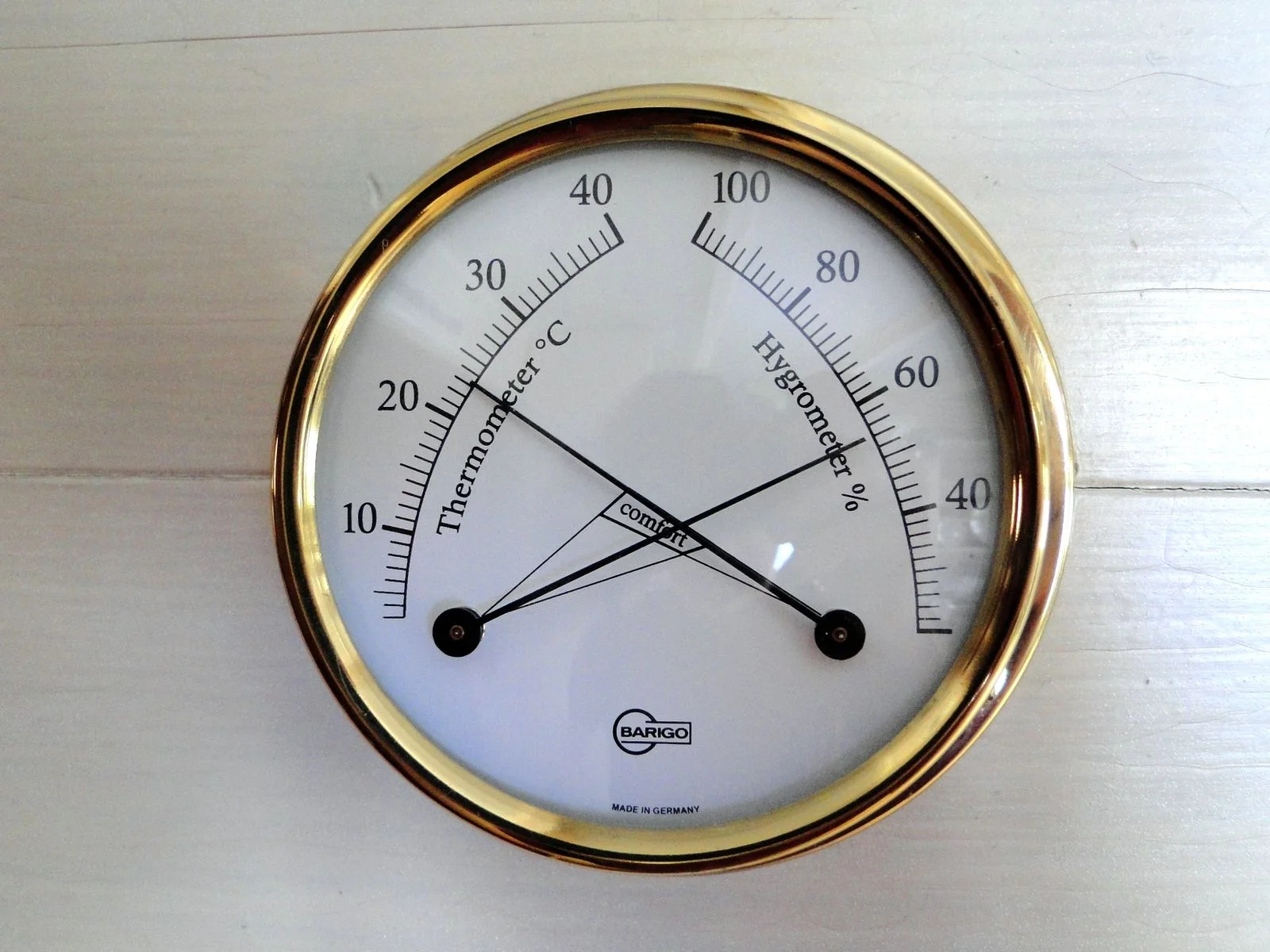 Station météo analogique connectée affichant thermomètre et hygromètre — données de confort intérieur