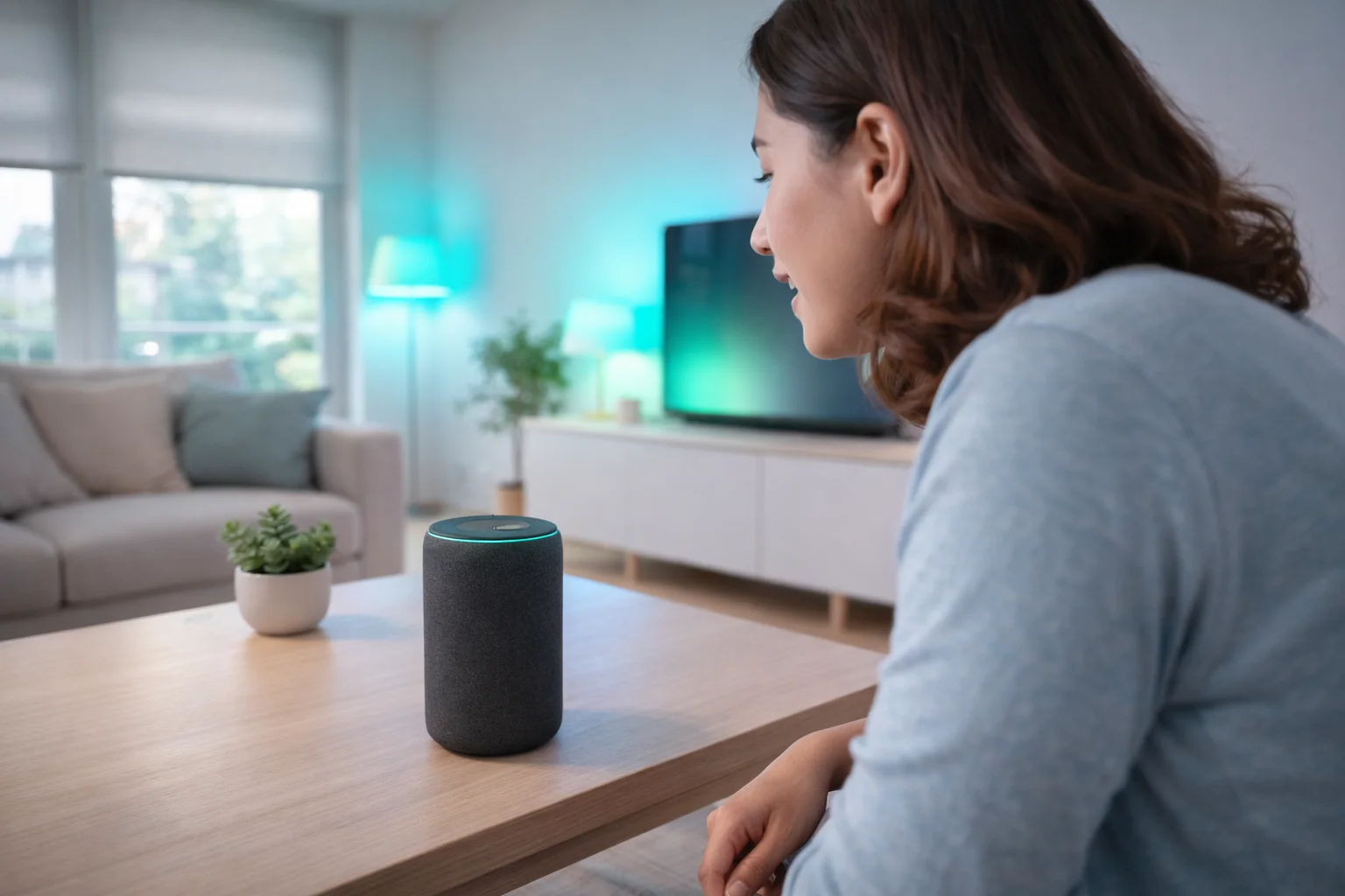 Tableau de bord domotique sur tablette murale dans une entrée moderne